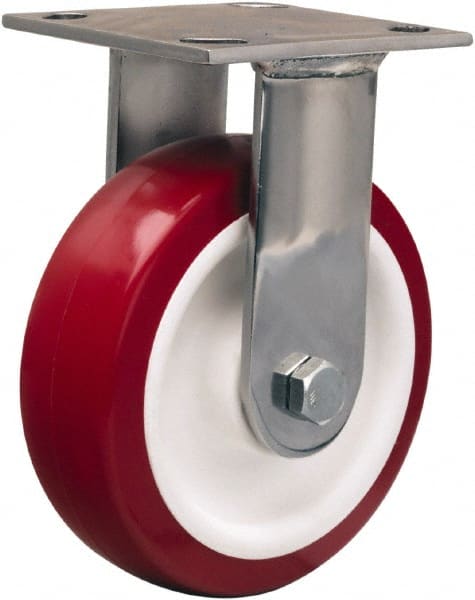 Hamilton - 6" Diam x 2" Wide x 7-1/2" OAH Top Plate Mount Rigid Caster - Polyurethane Mold on Polypropylene, 800 Lb Capacity, Delrin Bearing, 3-3/4 x 4-1/2" Plate - Exact Tooling