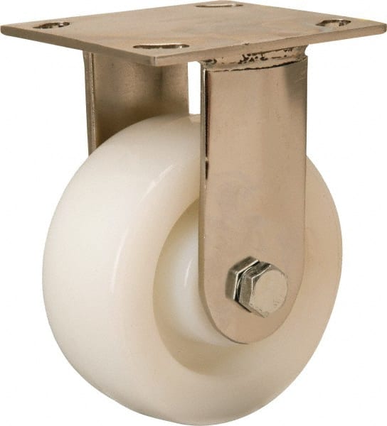 Hamilton - 5" Diam x 2" Wide x 6-1/2" OAH Top Plate Mount Rigid Caster - Nylon, 500 Lb Capacity, Stainless Steel Precision Ball Bearing, 3-3/4 x 4-1/2" Plate - Exact Tooling