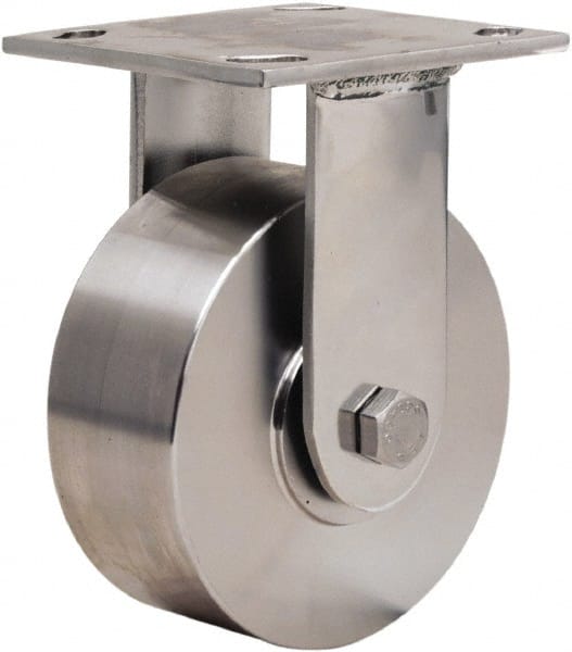 Hamilton - 5" Diam x 2" Wide x 6-1/2" OAH Top Plate Mount Rigid Caster - Forged Steel, 800 Lb Capacity, Plain Bore Bearing, 3-3/4 x 4-1/2" Plate - Exact Tooling