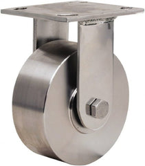 Hamilton - 5" Diam x 2" Wide x 6-1/2" OAH Top Plate Mount Rigid Caster - Forged Steel, 800 Lb Capacity, Plain Bore Bearing, 3-3/4 x 4-1/2" Plate - Exact Tooling