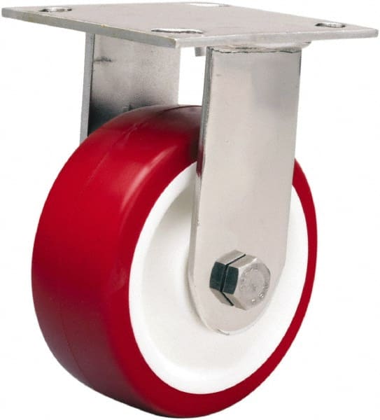 Hamilton - 5" Diam x 2" Wide x 6-1/2" OAH Top Plate Mount Rigid Caster - Polyurethane Mold on Polypropylene, 800 Lb Capacity, Delrin Bearing, 3-3/4 x 4-1/2" Plate - Exact Tooling