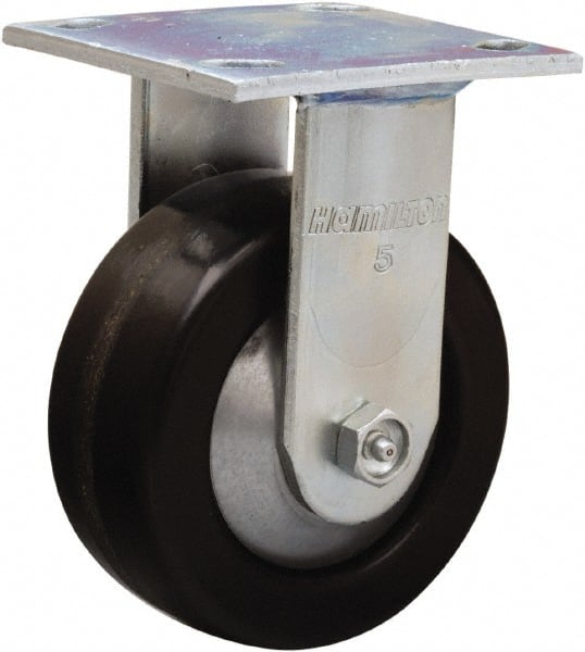 Hamilton - 5" Diam x 2" Wide x 6-1/2" OAH Top Plate Mount Rigid Caster - Phenolic, 1,000 Lb Capacity, Straight Roller Bearing, 4 x 4-1/2" Plate - Exact Tooling