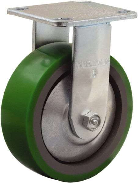 Hamilton - 6" Diam x 2" Wide x 7-1/2" OAH Top Plate Mount Rigid Caster - Polyurethane Mold onto Cast Iron Center, 900 Lb Capacity, Sealed Precision Ball Bearing, 4 x 4-1/2" Plate - Exact Tooling