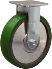 Hamilton - 8" Diam x 2" Wide x 9-1/2" OAH Top Plate Mount Rigid Caster - Polyurethane Mold onto Cast Iron Center, 900 Lb Capacity, Sealed Precision Ball Bearing, 4 x 4-1/2" Plate - Exact Tooling