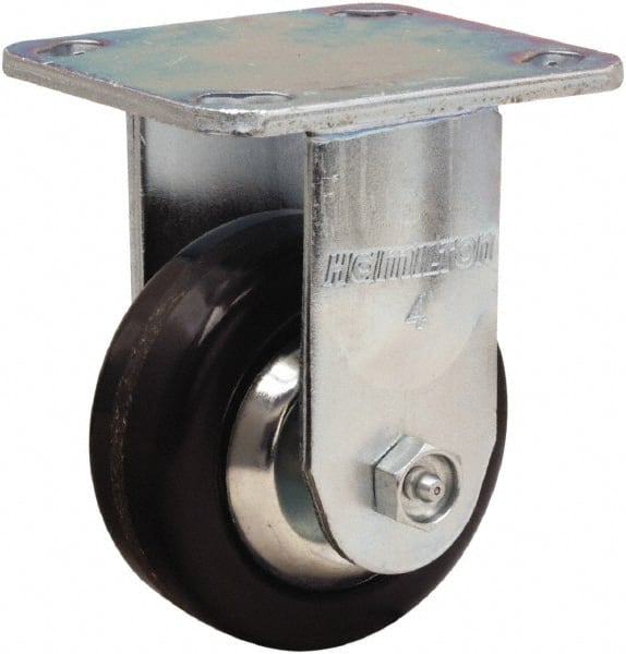 Hamilton - 4" Diam x 1-1/2" Wide x 5-5/8" OAH Top Plate Mount Rigid Caster - Phenolic, 600 Lb Capacity, Straight Roller Bearing, 4 x 4-1/2" Plate - Exact Tooling