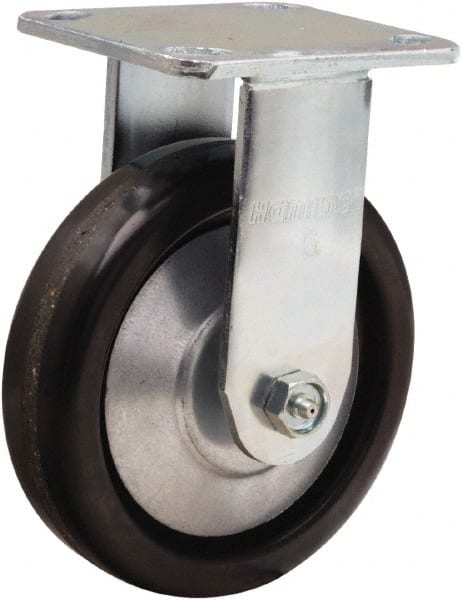Hamilton - 6" Diam x 1-1/2" Wide x 7-1/2" OAH Top Plate Mount Rigid Caster - Phenolic, 800 Lb Capacity, Straight Roller Bearing, 4 x 4-1/2" Plate - Exact Tooling