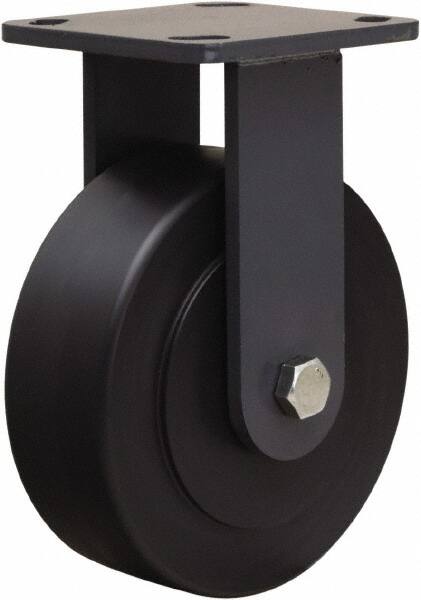 Hamilton - 6" Diam x 2" Wide x 7-1/2" OAH Top Plate Mount Rigid Caster - Nylon, 2,000 Lb Capacity, Sealed Precision Ball Bearing, 4 x 4-1/2" Plate - Exact Tooling