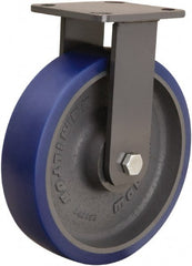 Hamilton - 8" Diam x 2" Wide x 9-1/2" OAH Top Plate Mount Rigid Caster - Polyurethane Mold onto Cast Iron Center, 1,200 Lb Capacity, Tapered Roller Bearing, 4 x 4-1/2" Plate - Exact Tooling