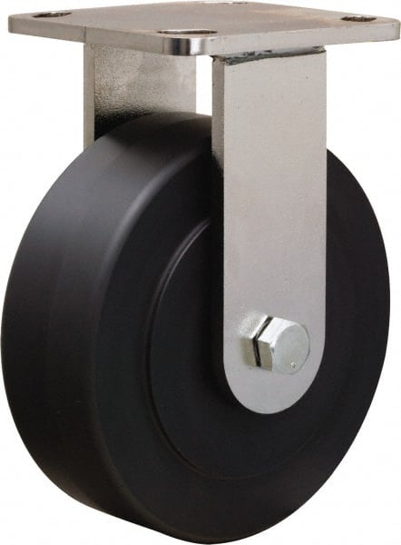 Hamilton - 6" Diam x 2" Wide x 7-1/2" OAH Top Plate Mount Rigid Caster - Nylon, 1,600 Lb Capacity, Stainless Steel Double Shielded Precision Ball Bearing, 4 x 4-1/2" Plate - Exact Tooling
