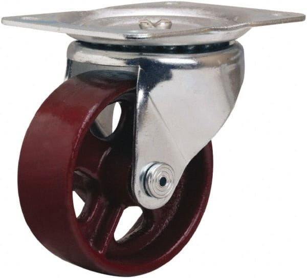Hamilton - 4" Diam x 1-1/2" Wide x 5" OAH Top Plate Mount Swivel Caster - Cast Iron, 375 Lb Capacity, Plain Bore Bearing, 4 x 5-1/8" Plate - Exact Tooling