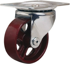 Hamilton - 4" Diam x 1-1/2" Wide x 5" OAH Top Plate Mount Swivel Caster - Cast Iron, 375 Lb Capacity, Plain Bore Bearing, 4 x 5-1/8" Plate - Exact Tooling