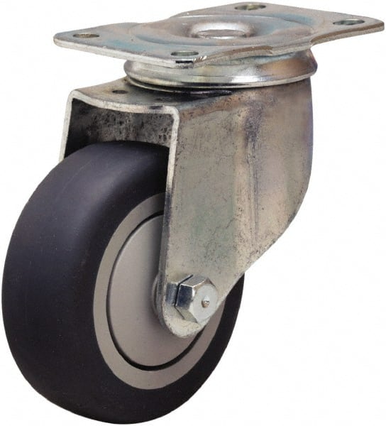Hamilton - 3-1/2" Diam x 1-3/8" Wide x 4-13/16" OAH Top Plate Mount Swivel Caster - Rubber Mold on Polyolefin, 240 Lb Capacity, Precision Ball Bearing, 2-1/2 x 3-3/4" Plate - Exact Tooling