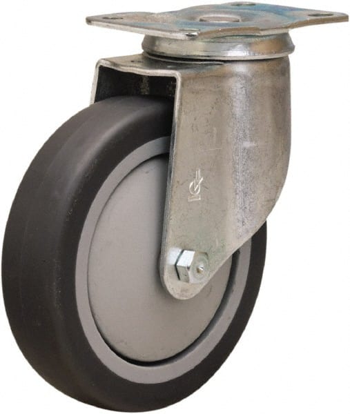 Hamilton - 5" Diam x 1-3/8" Wide x 6-1/16" OAH Top Plate Mount Swivel Caster - Rubber Mold on Polyolefin, 275 Lb Capacity, Precision Ball Bearing, 2-1/2 x 3-3/4" Plate - Exact Tooling