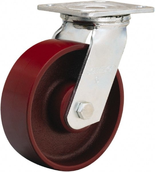 Hamilton - 6" Diam x 2" Wide x 7-1/2" OAH Top Plate Mount Swivel Caster - Cast Iron, 1,250 Lb Capacity, Precision Ball Bearing, 4 x 4-1/2" Plate - Exact Tooling