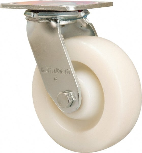 Hamilton - 6" Diam x 2" Wide x 7-1/2" OAH Top Plate Mount Swivel Caster - Nylon, 1,000 Lb Capacity, Sealed Precision Ball Bearing, 4 x 4-1/2" Plate - Exact Tooling