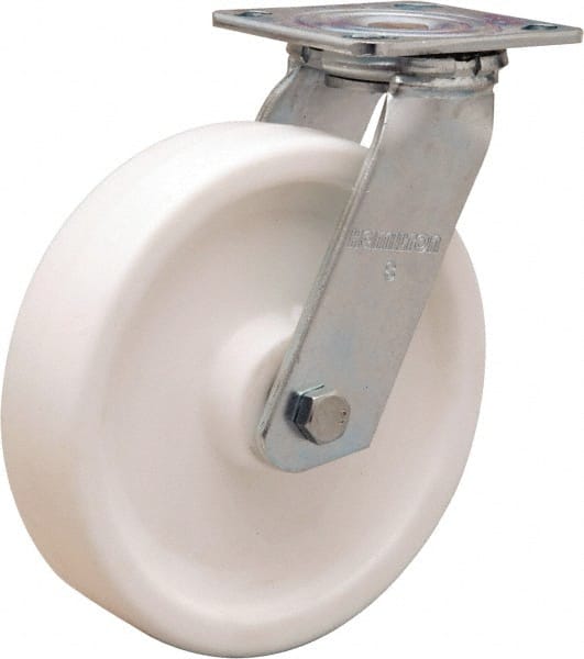 Hamilton - 8" Diam x 2" Wide x 9-1/2" OAH Top Plate Mount Swivel Caster - Polyolefin, 900 Lb Capacity, Delrin Bearing, 4 x 4-1/2" Plate - Exact Tooling