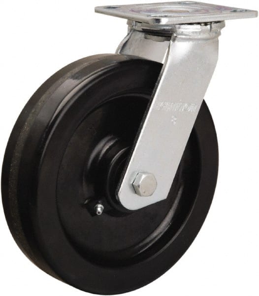 Hamilton - 8" Diam x 2" Wide x 9-1/2" OAH Top Plate Mount Swivel Caster - Phenolic, 900 Lb Capacity, Straight Roller Bearing, 4 x 4-1/2" Plate - Exact Tooling