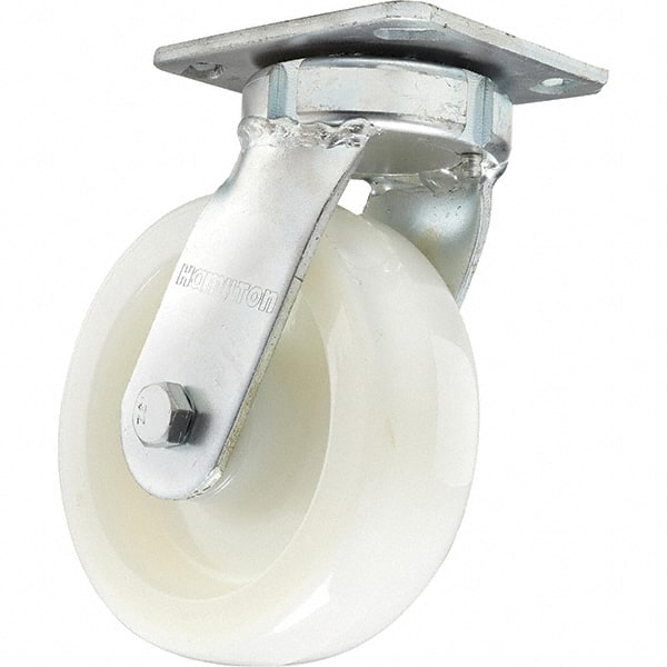 Hamilton - 6" Diam x 2" Wide x 7-1/2" OAH Top Plate Mount Swivel Caster - Nylon, 1,000 Lb Capacity, Sealed Precision Ball Bearing, 4 x 4-1/2" Plate - Exact Tooling