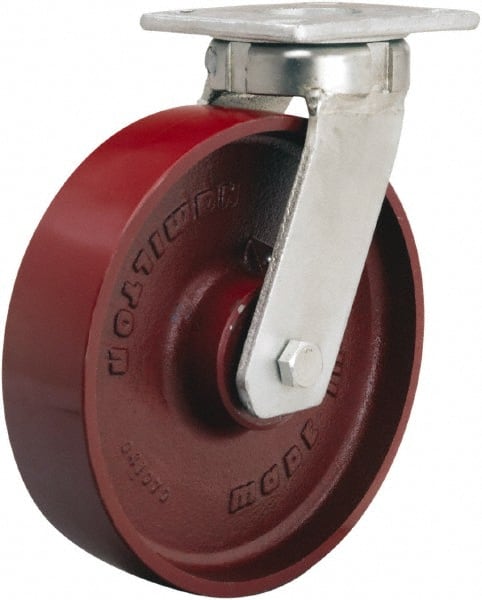 Hamilton - 8" Diam x 2" Wide x 9-1/2" OAH Top Plate Mount Swivel Caster - Cast Iron, 1,500 Lb Capacity, Sealed Precision Ball Bearing, 4 x 4-1/2" Plate - Exact Tooling