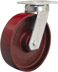 Hamilton - 8" Diam x 2" Wide x 9-1/2" OAH Top Plate Mount Swivel Caster - Cast Iron, 1,500 Lb Capacity, Sealed Precision Ball Bearing, 4 x 4-1/2" Plate - Exact Tooling