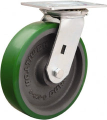 Hamilton - 8" Diam x 2" Wide x 9-1/2" OAH Top Plate Mount Swivel Caster - Polyurethane Mold onto Cast Iron Center, 1,500 Lb Capacity, Sealed Precision Ball Bearing, 4-1/2 x 6-1/4" Plate - Exact Tooling