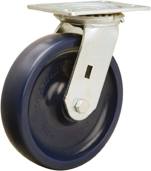 Hamilton - 8" Diam x 2" Wide x 9-1/2" OAH Top Plate Mount Swivel Caster - Polyurethane, 1,500 Lb Capacity, Sealed Precision Ball Bearing, 4-1/2 x 6-1/4" Plate - Exact Tooling