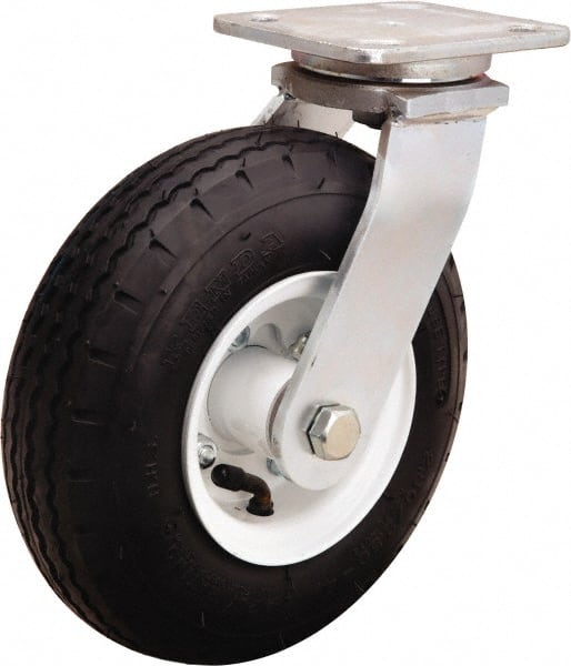 Hamilton - 8" Diam, Rubber Swivel Caster - 330 Lb Capacity, Top Plate Mount, 4" x 5" Plate, Precision Ball Bearing - Exact Tooling