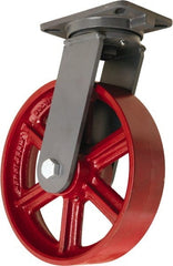 Hamilton - 12" Diam x 3" Wide x 15-1/2" OAH Top Plate Mount Swivel Caster - Cast Iron, 2,500 Lb Capacity, Tapered Roller Bearing, 5-1/4 x 7-1/4" Plate - Exact Tooling