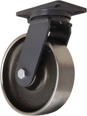 Hamilton - 10" Diam x 3" Wide x 12-1/2" OAH Top Plate Mount Swivel Caster - Forged Steel, 3,500 Lb Capacity, Tapered Roller Bearing, 5-1/4 x 7-1/4" Plate - Exact Tooling