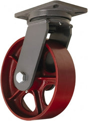 Hamilton - 10" Diam x 3" Wide x 12-1/2" OAH Top Plate Mount Swivel Caster - Cast Iron, 2,600 Lb Capacity, Tapered Roller Bearing, 5-1/4 x 7-1/4" Plate - Exact Tooling