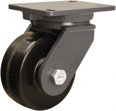 Hamilton - 6" Diam x 2-1/2" Wide x 8" OAH Top Plate Mount Swivel Caster - Phenolic, 1,800 Lb Capacity, Tapered Roller Bearing, 5-1/4 x 7-1/4" Plate - Exact Tooling