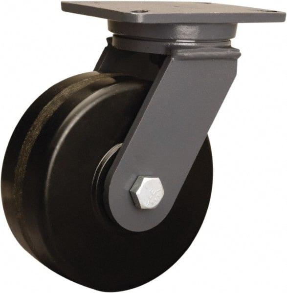 Hamilton - 8" Diam x 3" Wide x 10-1/2" OAH Top Plate Mount Swivel Caster - Phenolic, 3,000 Lb Capacity, Tapered Roller Bearing, 5-1/4 x 7-1/4" Plate - Exact Tooling