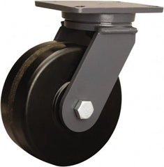 Hamilton - 8" Diam x 3" Wide x 10-1/2" OAH Top Plate Mount Swivel Caster - Phenolic, 3,000 Lb Capacity, Tapered Roller Bearing, 5-1/4 x 7-1/4" Plate - Exact Tooling