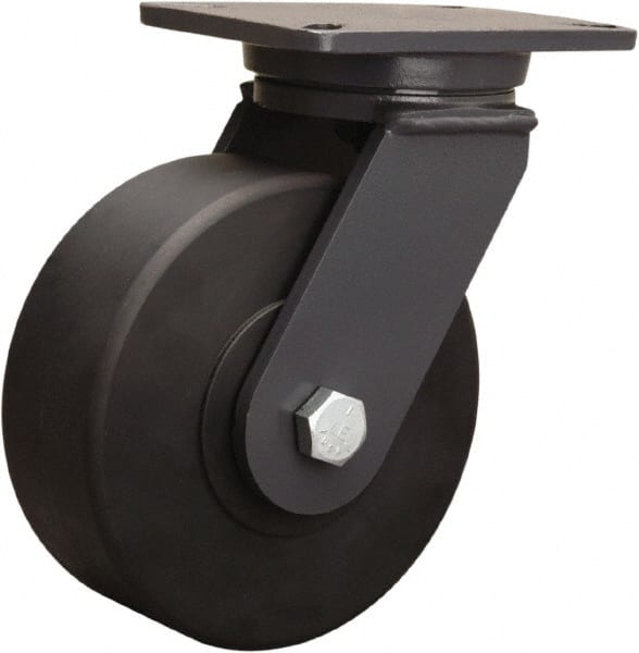 Hamilton - 8" Diam x 3" Wide x 10-1/2" OAH Top Plate Mount Swivel Caster - Nylon, 4,000 Lb Capacity, Sealed Precision Ball Bearing, 5-1/4 x 7-1/4" Plate - Exact Tooling