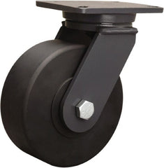 Hamilton - 8" Diam x 3" Wide x 10-1/2" OAH Top Plate Mount Swivel Caster - Nylon, 4,000 Lb Capacity, Sealed Precision Ball Bearing, 5-1/4 x 7-1/4" Plate - Exact Tooling