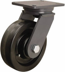 Hamilton - 8" Diam x 2-1/2" Wide x 10-1/2" OAH Top Plate Mount Swivel Caster - Phenolic, 2,000 Lb Capacity, Tapered Roller Bearing, 5-1/4 x 7-1/4" Plate - Exact Tooling