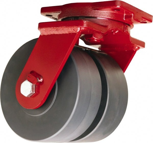 Hamilton - 6" Diam x 3" Wide x 8-1/2" OAH Top Plate Mount Dual Swivel Caster - Nylon, 7,000 Lb Capacity, Sealed Precision Ball Bearing, 6-1/8 x 7-1/2" Plate - Exact Tooling