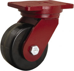 Hamilton - 6" Diam x 3" Wide x 8-1/2" OAH Top Plate Mount Swivel Caster - Phenolic, 2,000 Lb Capacity, Straight Roller Bearing, 6-1/8 x 7-1/2" Plate - Exact Tooling
