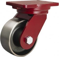 Hamilton - 6" Diam x 2-1/2" Wide x 8-1/2" OAH Top Plate Mount Swivel Caster - Forged Steel, 3,500 Lb Capacity, Straight Roller Bearing, 6-1/8 x 7-1/2" Plate - Exact Tooling