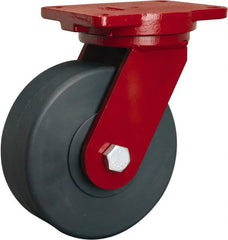 Hamilton - 8" Diam x 3" Wide x 10-1/2" OAH Top Plate Mount Swivel Caster - Nylon, 5,000 Lb Capacity, Sealed Precision Ball Bearing, 6-1/8 x 7-1/2" Plate - Exact Tooling