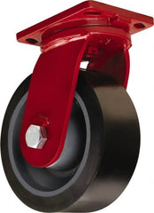 Hamilton - 10" Diam x 4" Wide x 12-1/2" OAH Top Plate Mount Swivel Caster - Polyurethane Mold on Forged Steel, 6,500 Lb Capacity, Tapered Roller Bearing, 6-1/2 x 7-1/2" Plate - Exact Tooling