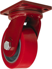 Hamilton - 8" Diam x 3" Wide x 10-1/2" OAH Top Plate Mount Swivel Caster - Polyurethane, 4,200 Lb Capacity, Sealed Precision Ball Bearing, 6-1/2 x 7-1/2" Plate - Exact Tooling