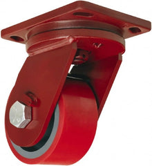 Hamilton - 6" Diam x 3" Wide x 8-1/2" OAH Top Plate Mount Swivel Caster - Polyurethane Mold onto Cast Iron Center, 2,600 Lb Capacity, Sealed Precision Ball Bearing, 6-1/2 x 7-1/2" Plate - Exact Tooling