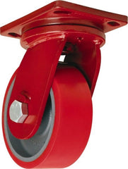 Hamilton - 8" Diam x 3" Wide x 10-1/2" OAH Top Plate Mount Swivel Caster - Polyurethane Mold onto Cast Iron Center, 3,000 Lb Capacity, Sealed Precision Ball Bearing, 6-1/2 x 7-1/2" Plate - Exact Tooling