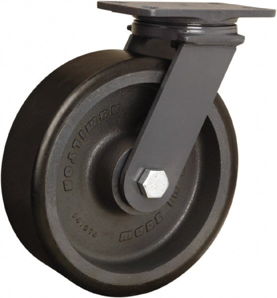 Hamilton - 10" Diam x 3" Wide x 12-1/16" OAH Top Plate Mount Swivel Caster - Polyurethane Mold onto Cast Iron Center, 2,400 Lb Capacity, Sealed Precision Ball Bearing, 4-1/2 x 6-1/2" Plate - Exact Tooling