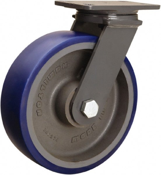 Hamilton - 10" Diam x 3" Wide x 12-1/16" OAH Top Plate Mount Swivel Caster - Polyurethane Mold onto Cast Iron Center, 2,400 Lb Capacity, Sealed Precision Ball Bearing, 4-1/2 x 6-1/2" Plate - Exact Tooling