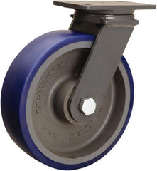 Hamilton - 10" Diam x 3" Wide x 12-1/16" OAH Top Plate Mount Swivel Caster - Polyurethane Mold onto Cast Iron Center, 2,400 Lb Capacity, Sealed Precision Ball Bearing, 4-1/2 x 6-1/2" Plate - Exact Tooling