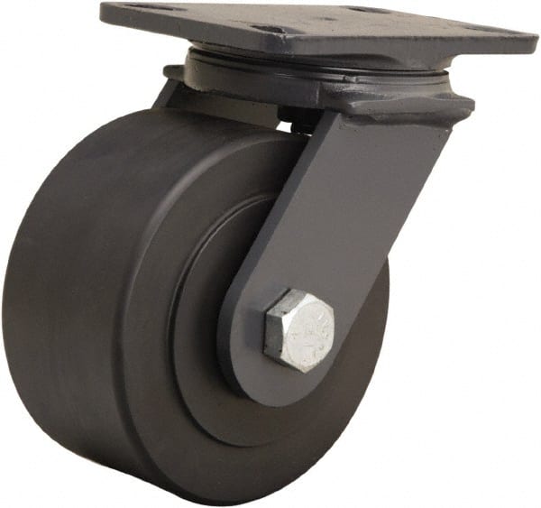 Hamilton - 6" Diam x 3" Wide x 7-3/4" OAH Top Plate Mount Swivel Caster - Nylon, 2,400 Lb Capacity, Sealed Precision Ball Bearing, 4-1/2 x 6-1/2" Plate - Exact Tooling