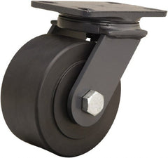 Hamilton - 6" Diam x 3" Wide x 7-3/4" OAH Top Plate Mount Swivel Caster - Nylon, 2,400 Lb Capacity, Sealed Precision Ball Bearing, 4-1/2 x 6-1/2" Plate - Exact Tooling
