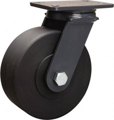Hamilton - 8" Diam x 3" Wide x 10-1/4" OAH Top Plate Mount Swivel Caster - Nylon, 2,400 Lb Capacity, Sealed Precision Ball Bearing, 4-1/2 x 6-1/2" Plate - Exact Tooling